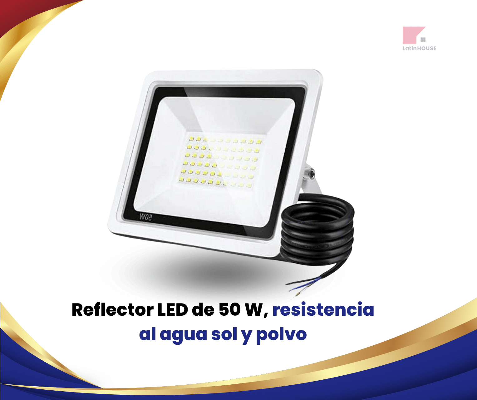 Reflector LED de 50 W, resistencia al agua sol y polvo 